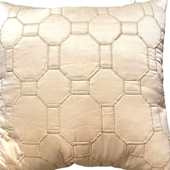 Throw Pillow 21x21 Geometric Stitching West Lake Home Duck Feather Beige Satin - Picture 1 of 12